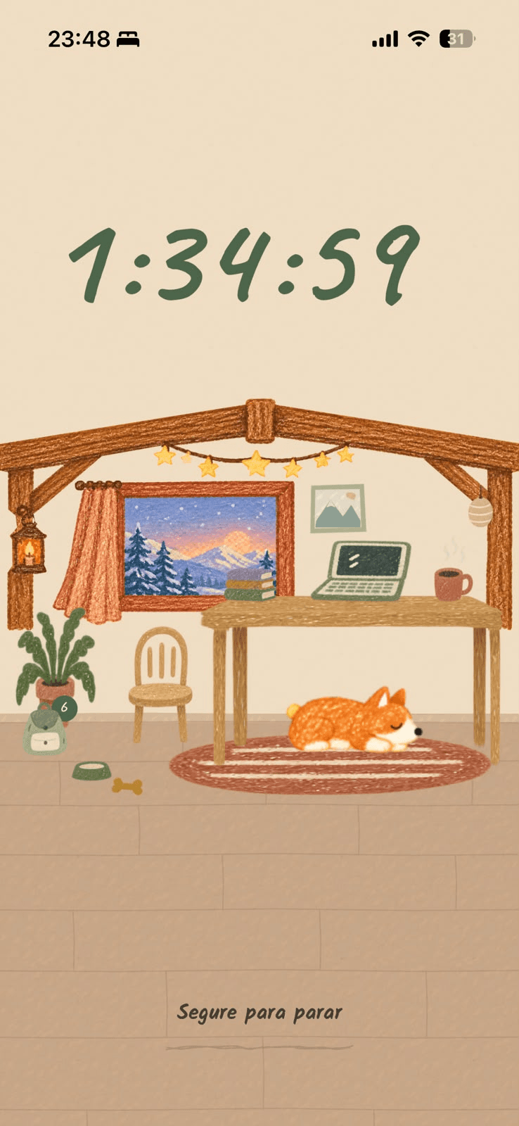 Long focus session with a corgi sleeping in a winter room
